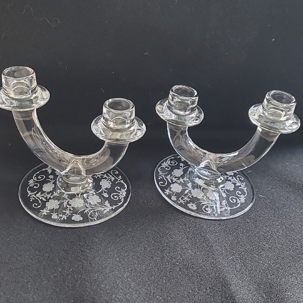 Fostoria Buttercup Glass Candle Holders